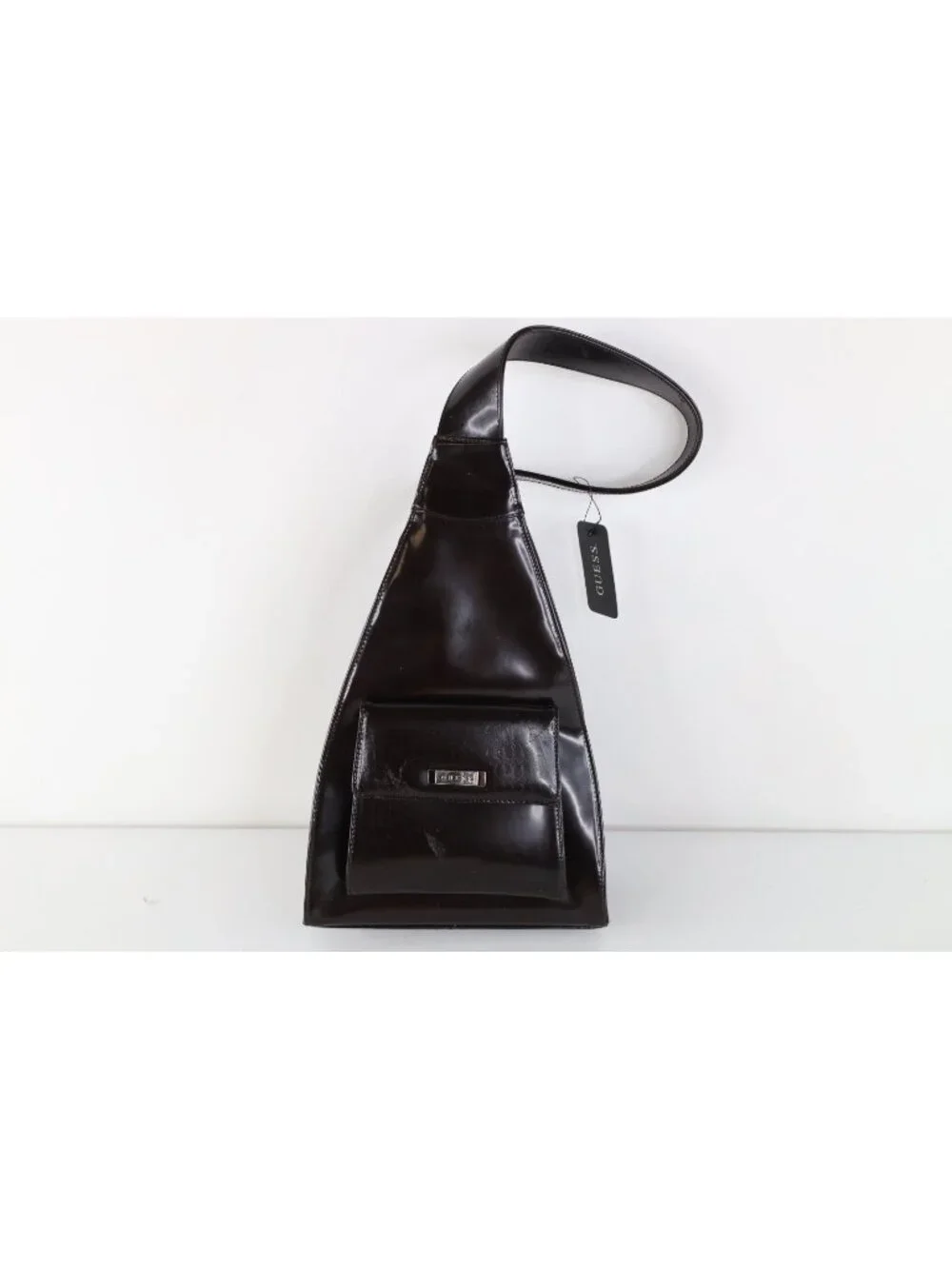 Deadstock Vintage 90s Y2K Guess Babydoll Patent Leather Slingback Bag Brown